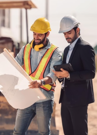 two construction contractor standing face to face with to each other